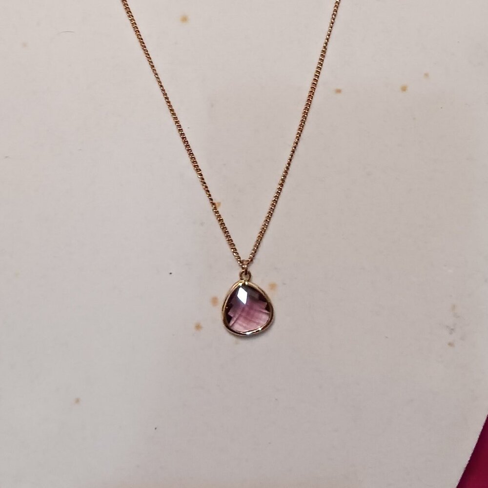 Express Gold Tone Chain Necklace with Purple Teardrop Crystal Pendant - Picture 4 of 8